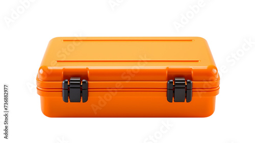 Orange plastic tool box isolated on transparent background.