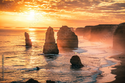 The view of the Twelve Apostles in the Great Ocean Road in the sunset