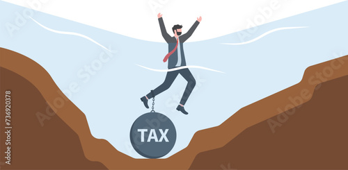 tax burden Business concept ,Businessman drowning chained with a weight Taxes,high overall tax burden Business vector illustrator
