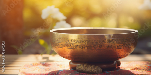 Tibetan singing bowl close up