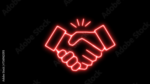  4K illustration of shaking hands icon in outline design, animated on a black background.