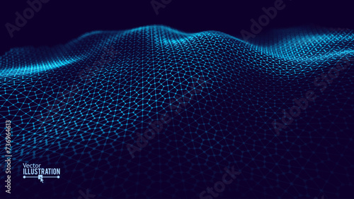 Futuristic Hexagon Grid. HUD Background Design Element. Technology Concept. Ultrawide 3D Landscape. Big Data Vector Illustration. Abstract Technology Wallpaper.