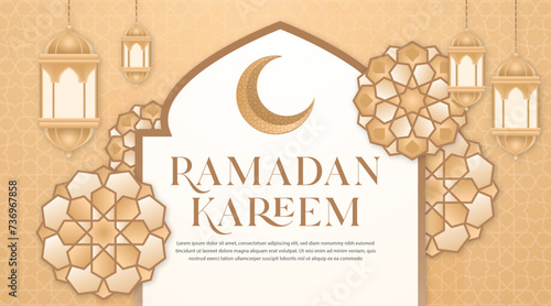 Ramadan Kareem background design vector with arabic lantern and islamic classic pattern style