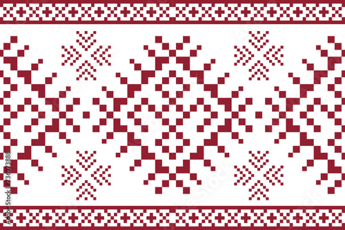 Ethnic seamless design.Geometric pixel ornament design.Beautiful tribal ethnic vector texture.Cross stitch seamless textile embroidery.Scandinavian folk pattern for products,fabric,wrapping,print,deco