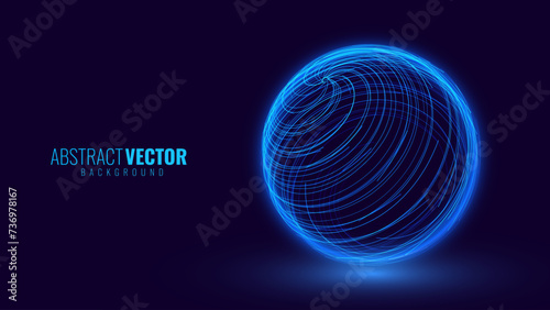 Abstract 3D Spheres of Neon Lines Hi-Tech Orb HUD Design Element. Global Network Connection. Abstract Globe Grid. Science and Technology Vector Illustration.