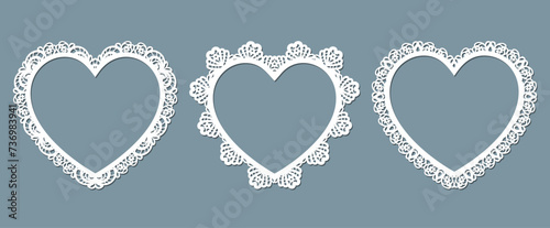Set vector frame with lace border in the shape of a heart