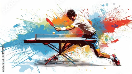 Table tennis player sketched by hand in color. Vector illustration
