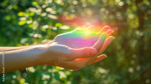 Hands holding some color energy and magnetism