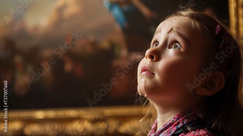 Young visitor with tears at an art museum, moved by the beauty of a masterful painting