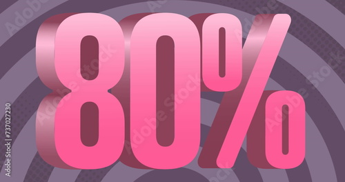 Image of minus 80 percent in pink on purple circles