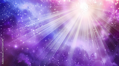 Celestial Light Rays Emanating From Bright Star in Purple Nebula