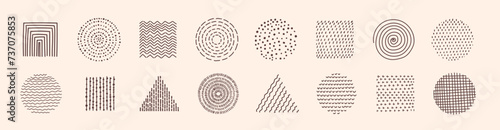 Abstract Graphic Elements set in Minimal Trendy Style. Hand drawn doodle spots, drops, curves, lines for creating patterns, Invitations, posters, cards, social media posts