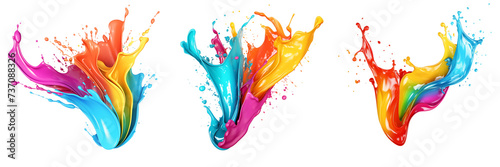 Bright colorful falling paint splash with liquid drops. Isolated on white or transparent background png.
