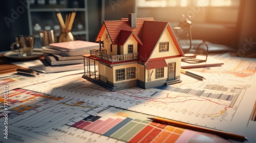 the essence of a tax planning strategy for buying a house with an image featuring financial documents, tax symbols, and strategic tax considerations
