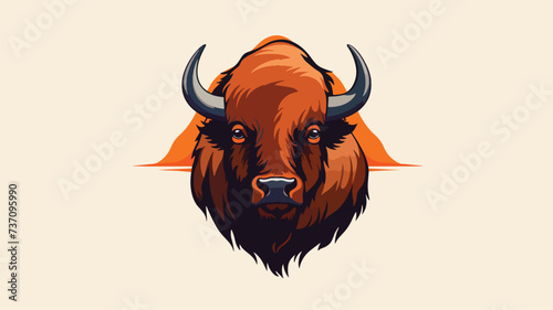 Flat vector logo of big animal Bison.