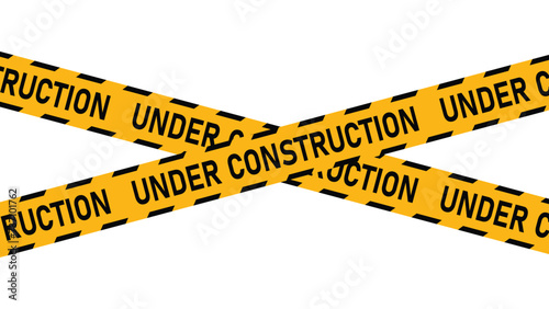 under construction tape warning banner image with transparent background, industrial sign for road, construction site and website, vector illustration