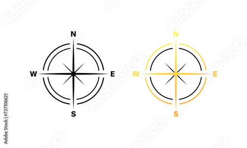 Compass icon set. Linear and flat style. Vector icons