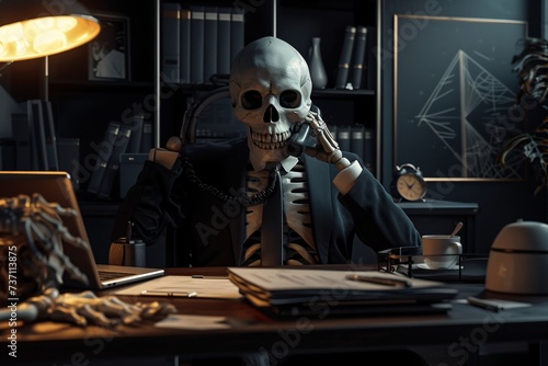 Skeleton in Suit A Scary Businessman on the Phone Generative AI