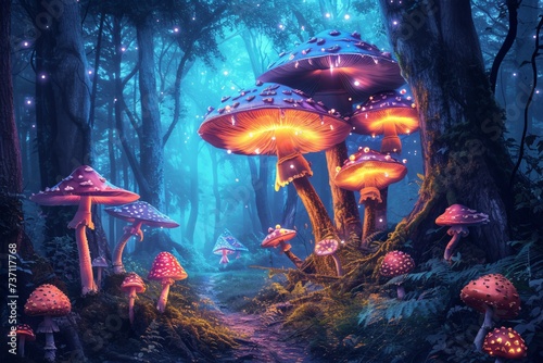 Fantasy Forest A Magical Nighttime Adventure Generative AI