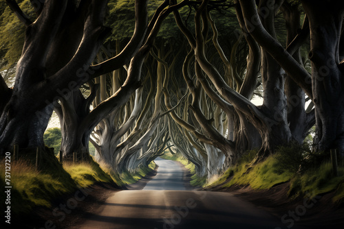 a tree covered road, in the style of gothic atmosphere, british topographical