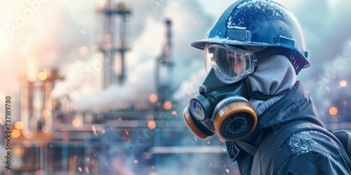 Biohazard Engineer Wears Gas Mask During Chemical Leak In Industrial Setting