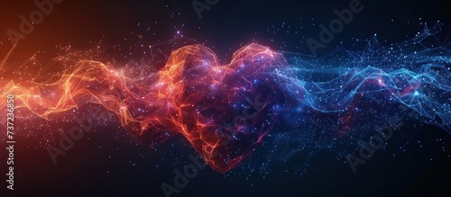Low poly heart beat 3D wave on dark background