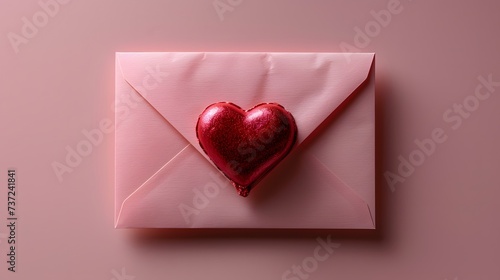 envelope with hearts, delicate pink envelope sealed with an affectionate red heart against a soft, blush background