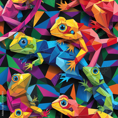 Colorful lizards pop art line art funky minimal repeat pattern 