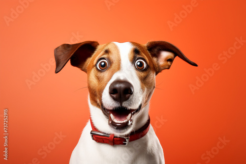 Surprised dog with wide eyes and open mouth, capturing a moment of dog wonder and curiosity.