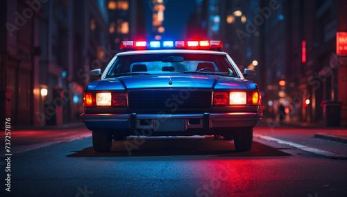 Blue and red light flasher atop of a police car. AI generated