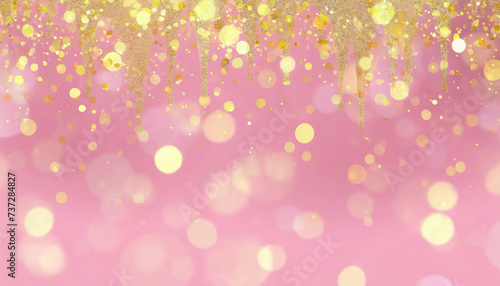 ピンクの背景に金色のグリッターとピンボケしたライトのグラフィック