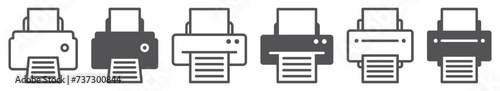 Set of printer icons. Printer or fax symbol, print. Desktop printer and document. Printing sign. Vector.