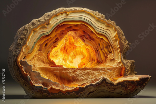 Cross section of an alien planets core showcasing its geological structures