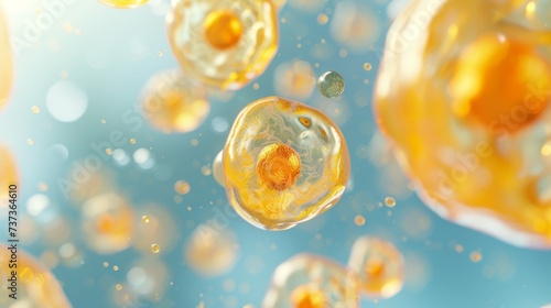 A unique 3D representation of skin cells soaking up essential vitamins and nutrients from a skincare product, emphasizing the rejuvenating effect on the skin