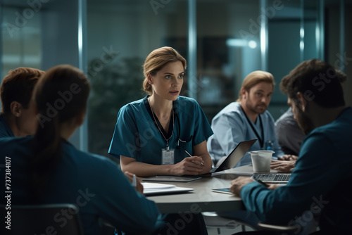 Leading Lady Physician Overseeing Meeting in Executive Suite, Generative AI
