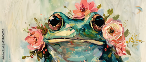 Abstract Art of Frog wearing flowers wreath