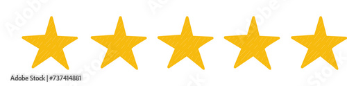 Five star, reviews doodle set. Feedback in hand drawn style. Quality concept elements.