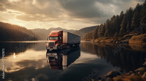 a truck on a lake