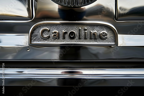 metal plate with "Caroline"