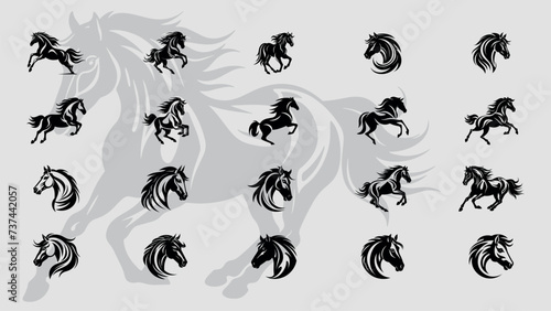 Set of minimalist horse illustrations, perfect for logos and other type of vector deigns