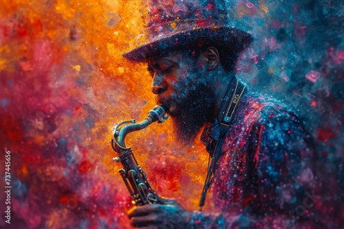 A man plays jazz music on a saxophone