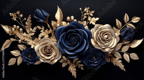 Blue and gold roses with black background