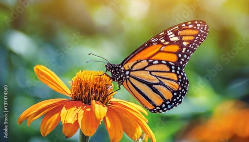 monarch butterfly and orange flower in the summer garden