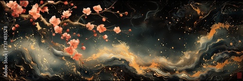 Golden Sakura Design for Elegant Prints or Wallpaper Generative AI
