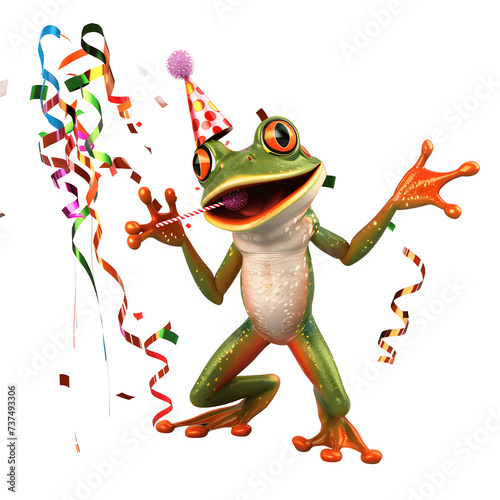 Join the fun with this goofy frog at a wild party.