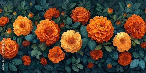 Flower Power A Vibrant Display of Orange Flowers in a Garden Setting Generative AI