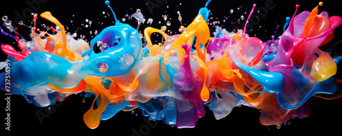 Expansive swirls of paint float against a black backdrop, forming a vibrant kaleidoscope that mesmerizes with its spectrum of colors, symbolizing creativity's boundless realm.