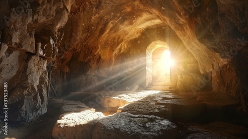 beautiful cross of Jesus in a cave. Easter concept in high resolution and high clarity, religion