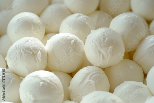 Close up of fresh white buffalo mozzarella balls from Campania delicious Italian cuisine