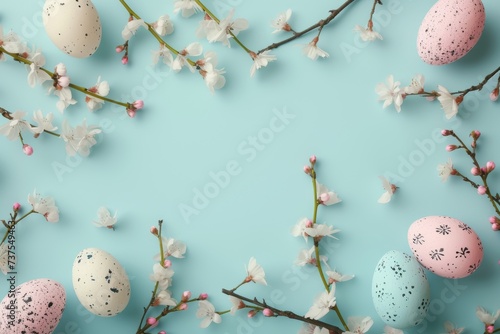 Happy Easter Eggs Basket rose cream. Bunny in flower easter bleeding hearts decoration Garden. Cute hare 3d friendhip card easter rabbit spring illustration. Holy week natural card wallpaper Bunny